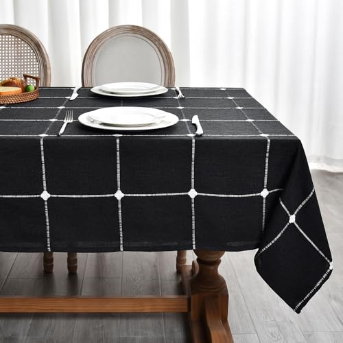 Plenmor Nappe Carrée Noire 135 x 135 cm, Nappe Lin Nappes Tissu pour Salle à Manger,Exterieur,Picnic,Anniversaire,Automne,Noel,Halloween