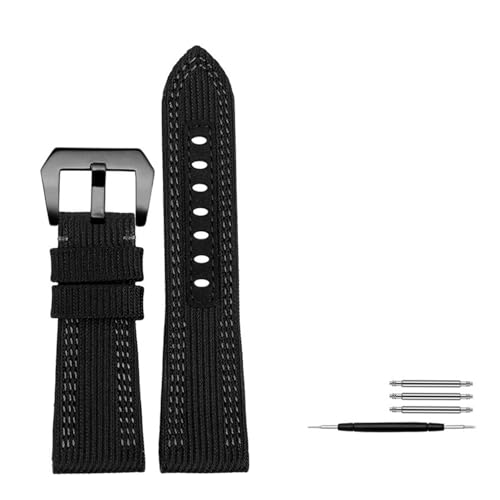 Correa de lona y cuero negro 24mm adaptable a Panerai PAM00984 de 26mm