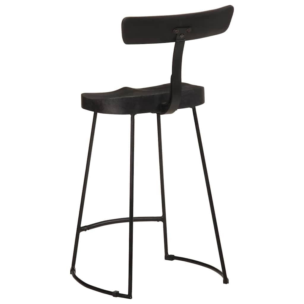Taburetes Bar 2pcs Madera de Mango Sólido Negro Con Patas De Metal