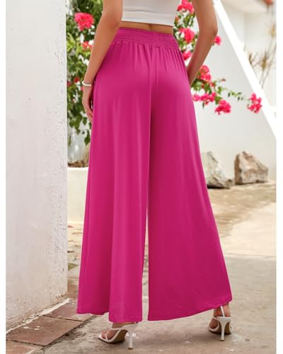 GRAPENT Wide Leg Pants for Women High Wasited Baggy Palazzo Pants Casual Pull On Bell Bottom Smocked Elastic Waist Pants3