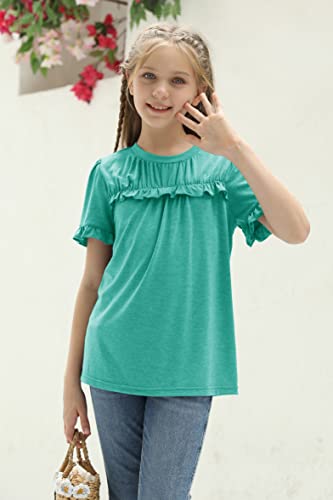 Haloumoning Girls Cute Short Sleeve Tunic Tops Casual Loose Ruffle T Shirts Kids Summer Soft Blouses Size 4-15 Years3