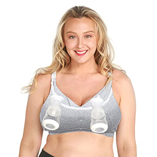 Image of Pumping Bra, Hands Free Pumping and Nursing Bra, Plus Size Maternity Sleep Bra, S-XXXL Grey White
