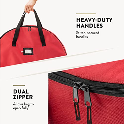 Image of Zober Christmas Wreath Storage Container - 48 Inch Wreath Bag For Artificial Wreaths - Dual Zippered Wreath Storage W /Strong, Durable Handles - Red