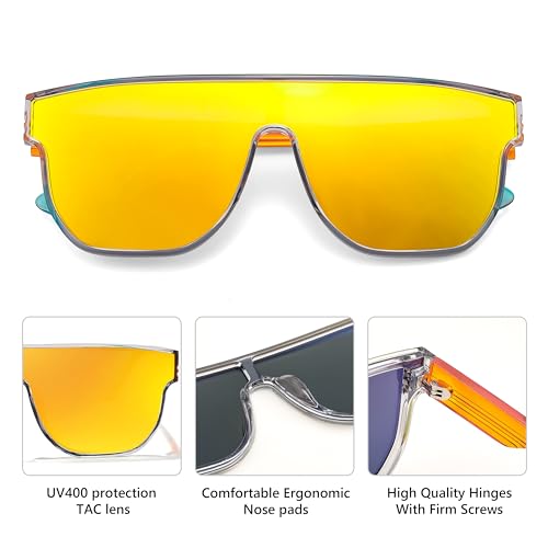 FEISEDY Women Men Polarized Sunglasses, Fashion Flat Top Trendy Oversized One Piece Square Shades B91324