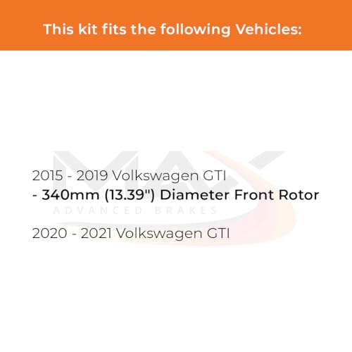 Image of Max Advanced Brakes Front & Rear Brake Kit Compatible With 2015 2016 2017 2018 2019-2021 VW GTI w /13.39 inch Front Rotors Replacement Premium OE Disc Brake Rotors and Ceramic Brake Pads