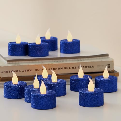 Image of FURORA LIGHTING Royal Blue Glitter Flameless Tealights - 1.45 inch W x 1.57 inch H, 12-Pack, Batteries Included