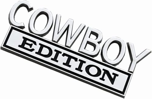 Image of Pair Set Cowboy Edition Raised Letters Emblem 3D Badge Sticker Decal Replacement for Vehicle, Truck, SUV, Door Decoration (Silver Black)