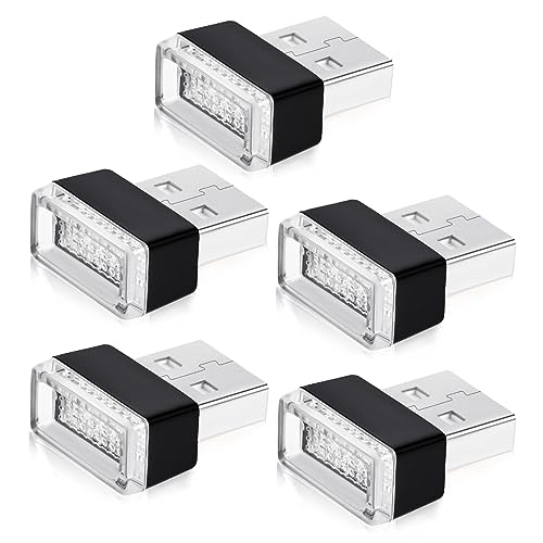 URAQT Oświetlenie otoczenia samochodu USB, 5-częściowe białe nastrojowe oświetlenie LED samochodu, oświetlenie 5 V z wtyczką Oświetlenie LED wnętrza samochodu Uniwersalne do samochodów, laptopów