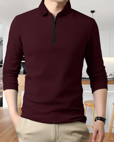 Image of Noble Monk Men's Polycotton Regular Fit Full Sleeves Polo T-Shirt