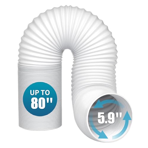 Image of Portable Air Conditioner Exhaust Hose - 5.9 inch Diameter, Anti-Clockwise Thread, Extends Up to 80 inch, Universal Fit for Haier, LG, Delonghi & More