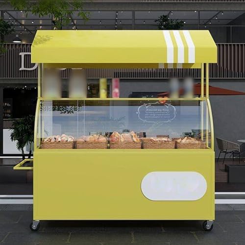 Puesto De Mercado De Metal Con Cubierta Transparente, Puesto De Carrito De Comida Móvil Con Dosel Y Caja De Almacenamiento For Vender Bocadillos/pan/café(Yellow,L 160cm/63in)