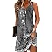 Yeenily Damen Bohemian Ärmellos Kleid V-Ausschnitt Blumenmuster Tunikakleider A Linien Lose Lässiges MiniKleid Freizeitkleid(Ärmellos Grau,XL)