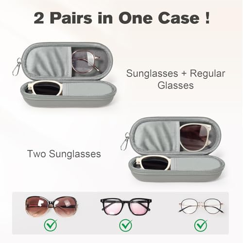 Image of Double Eyeglasses Case, Dual Glasses Sunglasses Organizer with Zipper Closure, Eyewear Storage Box for Men Women Travel