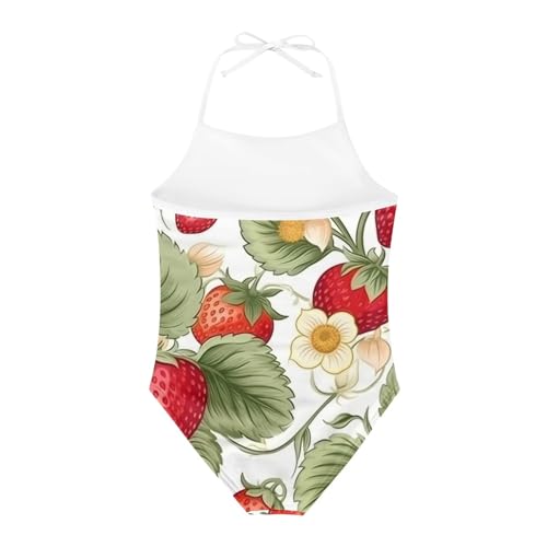 Image of Cute Backless One Piece Swimsuits for Girls Adjustable Halter Strap Bathing Suit Beach Swimwear for Girls