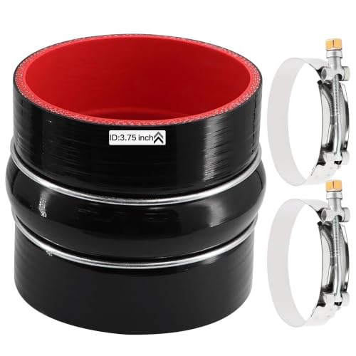 Image of Straight Coupler Silicone Hose ID 3-3 /4 inch 4 Ply Polyester Reinforcement as Turbocharger Tube Air Intake Pipe with 2 Stainless Steel T Clamps