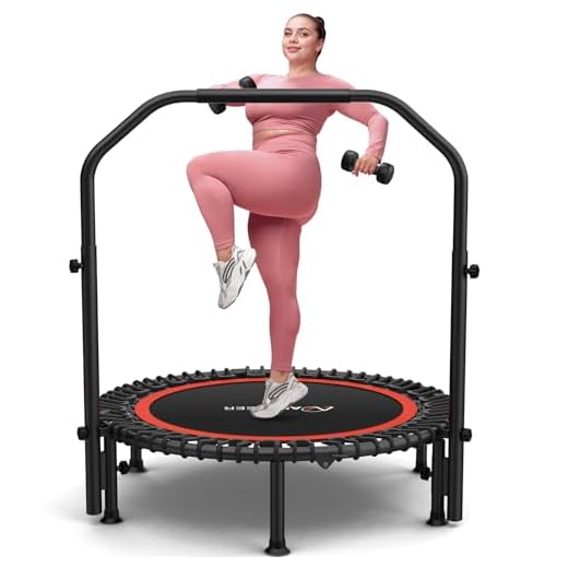 ANCHEER Foldable 40" Mini Trampoline Rebounder with Adjustable Legs, Max Load 300lbs Rebounder Trampoline Exercise Fitness Trampoline for Indoor/Garden/Workout Cardio (Red)