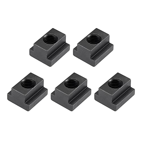 sourcing map M14 Thread T Slot Nuts, Alloy Steel Black Oxide Finish Grade 8.8 Tapped Through Slot T-Nuts Furniture 5Pcs