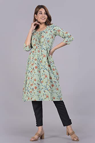 Image of Women's Pure Cotton Floral Printed Dark Green Straight Kurti with Pant (67P167KRP)