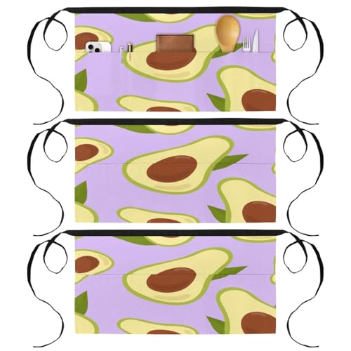 Lot de 3 tabliers courts de chef avec 3 poches pour cuisine et bistrot