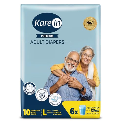 KareIn Premium Adult Diaper Tape L Size, Large, Waist (101-139 cm 40'-55'), 10 Unit, Long Protection Hour, Unisex, Quick & Even Absorption, Anti-Bacte