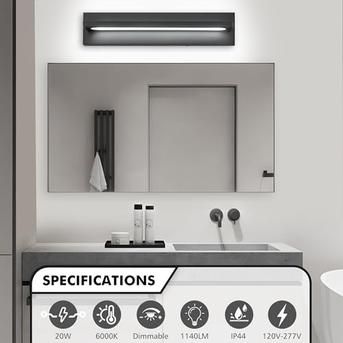 Image of LED Bathroom Lighting Fixture Over Mirror Matte Black,20W Dimmable Modern LED Vanity Light,6000K Cool White Over Mirror Vanity Light for Bathroom,IP44 Waterproof(20.5 Inch)