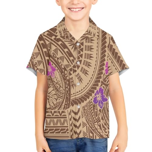 JooMeryer Boy's Girl's American Samoa Polynesian Printed Button Up Short Sleeve Summer T Shirts3