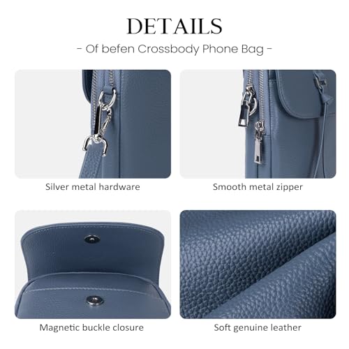 Image of befen Genuine Leather Small Crossbody Bags for Women Cell Phone Purse | Real Leather, RFID Blocking Card Slots, Multi Pockets, Cell Phone Bag, Travel Purse, Anti Theft