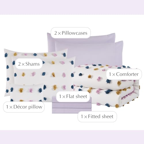 Image of Full Size Comforter Sets for Girls - 7 Pieces Pom Tufted Bed in a Bag
