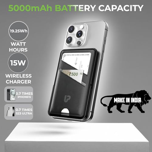 Image of UltraProlink Mag-Safe Power Bank 5000mAh with Stand & Wallet | Ultra Slim Magnetic Power Bank | 22.5W PD Battery Bank| Type C for iPhone 16 /15 /14 /13 /12 /Mini /Pro /Pro Max|Made in India | Juice-Up Swipe