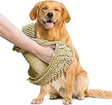 Muddy Mat Doggy Dryer, Highly Absorbent Microfiber Washable Dog Shammy Quick Drying Towel Absorber - Extra Soft Plush Wrap Chenille Bath Towels to Dry Soggy Large Pets & Small Puppy-Beige 15"x38"
