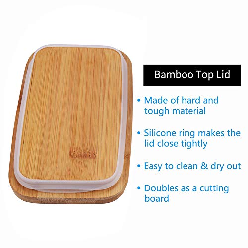 Aochol Enamel Butter Dish, Butter Keeper Butter Container with Bamboo Lid, Heat Resistant Kitchen Organization Storage(250ml)