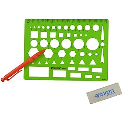 Westcott T-816 All-Purpose Technical Drawing Template, Plastic Shape Template Tool, Green, 4.5 by 6 in