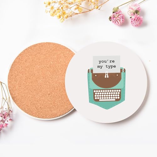 Sous verre ronds en céramique idée cadeau originale Typewriter