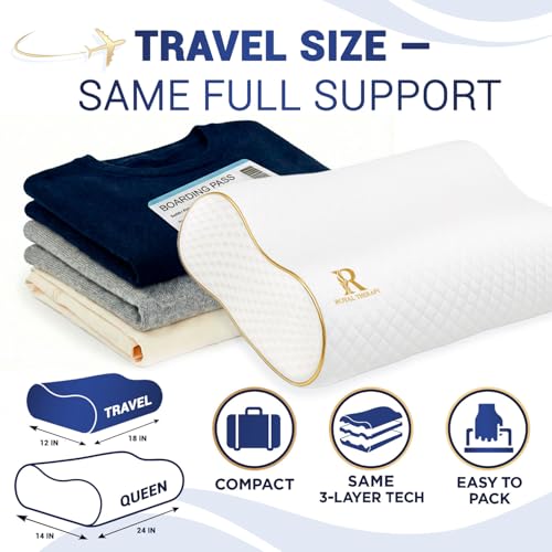 Image of Royal Therapy Travel Memory Foam Pillow 2-Pack, Neck Pillow Bamboo Adjustable Side Sleeper Pillow