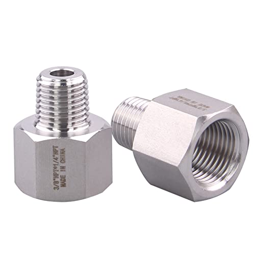 Image of Forged Reducer Adapter Fitting - Stainless Steel 304 Reducing Pipe Connector, 3 /8 inch NPT Female x 1 /4 inch NPT Male (pack of 2)