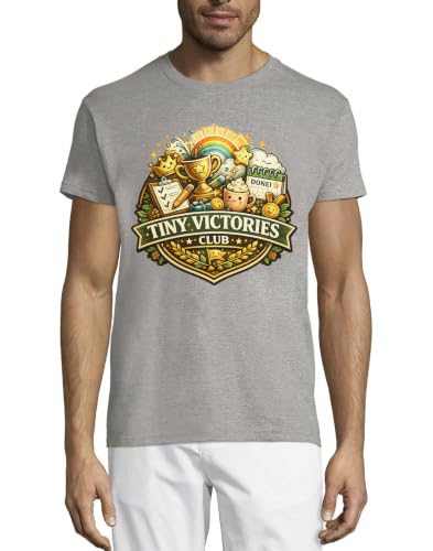 Image of Celebration of Small Wins and Achievements Crew Neck Cotton Men's T-Shirt Gray XXX-Large