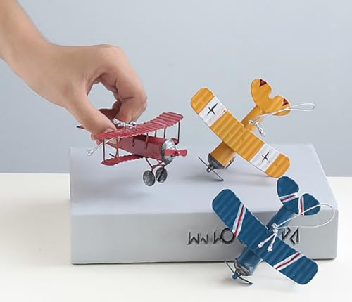 4 Pcs Vintage Metal Planes Model Decor Iron Retro Aircraft Glider Biplane Model Hanging Ornaments (Blue)