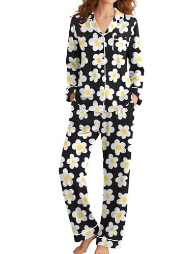 Image of SWOMOG Womens Pajamas Set Long Sleeve Sleepwear Button Down Nightwear Soft Cotton Pj Lounge Sets