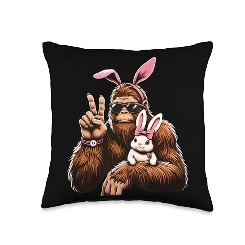 Bigfoot Bunny Funny Easter Day Sasquatch Throw Pillow