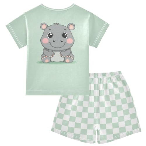Checkerboard Plaid Cartoon Pajama Set Short Sleeve Pajamas Shorts Sets Cotton PJS 2 Piece Clothes Set 5Y2