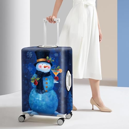 Image of Blue Snowman Luggage Cover, Washable Christmas Suitcase Cover, Travel Suitcase Protector Anti-scratch Bag Cover Holiday Travel Christmas Gift,S