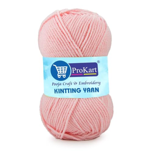 Image of ProKart Premium 4-Ply Woolen Knitting Yarn | 100g Baby Pink Hand Crochet Soft Wool for Sweaters, Scarves, Hats, Baby Clothes & DIY Craft Accessories (1 Ball x 100g) - PRO10
