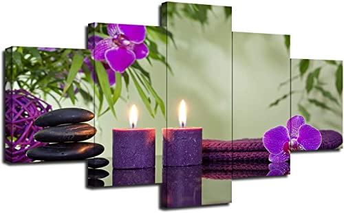 Lienzo de piedras de spa y vela decorativa de 5 paneles sin marco 30x70cm