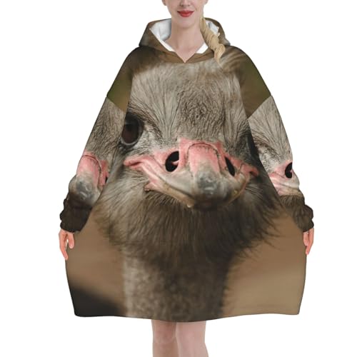 Couverture à capuche cadeau femme original motif autruche en peluche douce