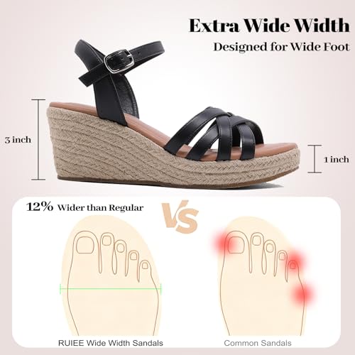 Ruiee Womens Wide Width Wedge Sandals. 250509 BK 11.5 — view 4