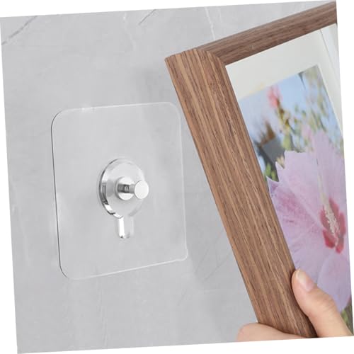 Image of Veemoon 30pcs Wall-Mounted Sticker Fixer Clear Reusable Adhesive Nailless Sticky Hooks for Hanging Heavy Duty Stickies Picture Hanging Hooks Holder Shape Transparent Stainless Steel
