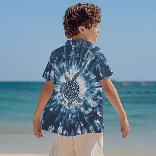 Image of Kids Tie-dye Hawaiian Shirt 80s Button Down Retro Short Sleeve Casual Beach Tropical Funny Party Outfits for Boys