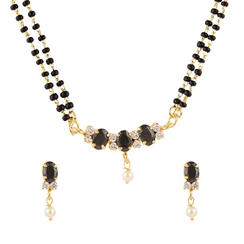 Efulgenz Jewellery Ethnic Traditional Ruby Emerald/Color CZ Stone Mangalsutra Pendant Necklace with Chain for Women and Girls