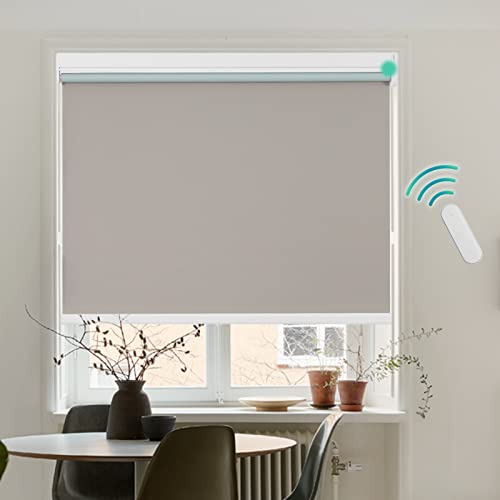 Grandekor Elektrische Rollos 90x150cm Grau, Elektrisches Verdunklungsrollo Klemmfix ohne/mit Bohren, Smarte Rollos mit Fernbedingung ,Sonnenschutz Rollos für Fenster und Tür Cover
