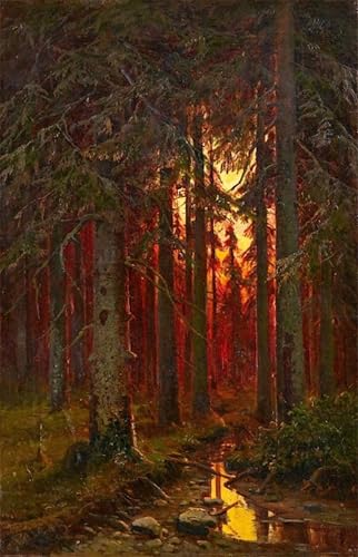 Póster de lienzo Tramonto in un bosco, pintura para pared de dormitorio